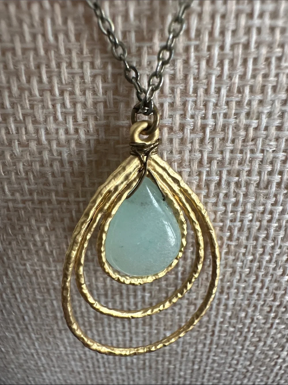 Gold Teardrop Pendant Necklace with blue green Stone - Women Jewelry